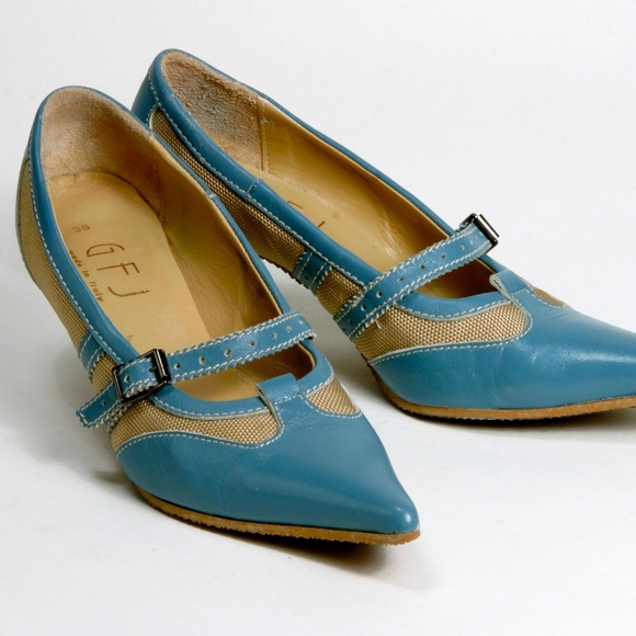 Blue and Tan Avant Gard GFJ  Italian High Heels - Sz 38 EU or 7.5 US - Picture 13 of 16